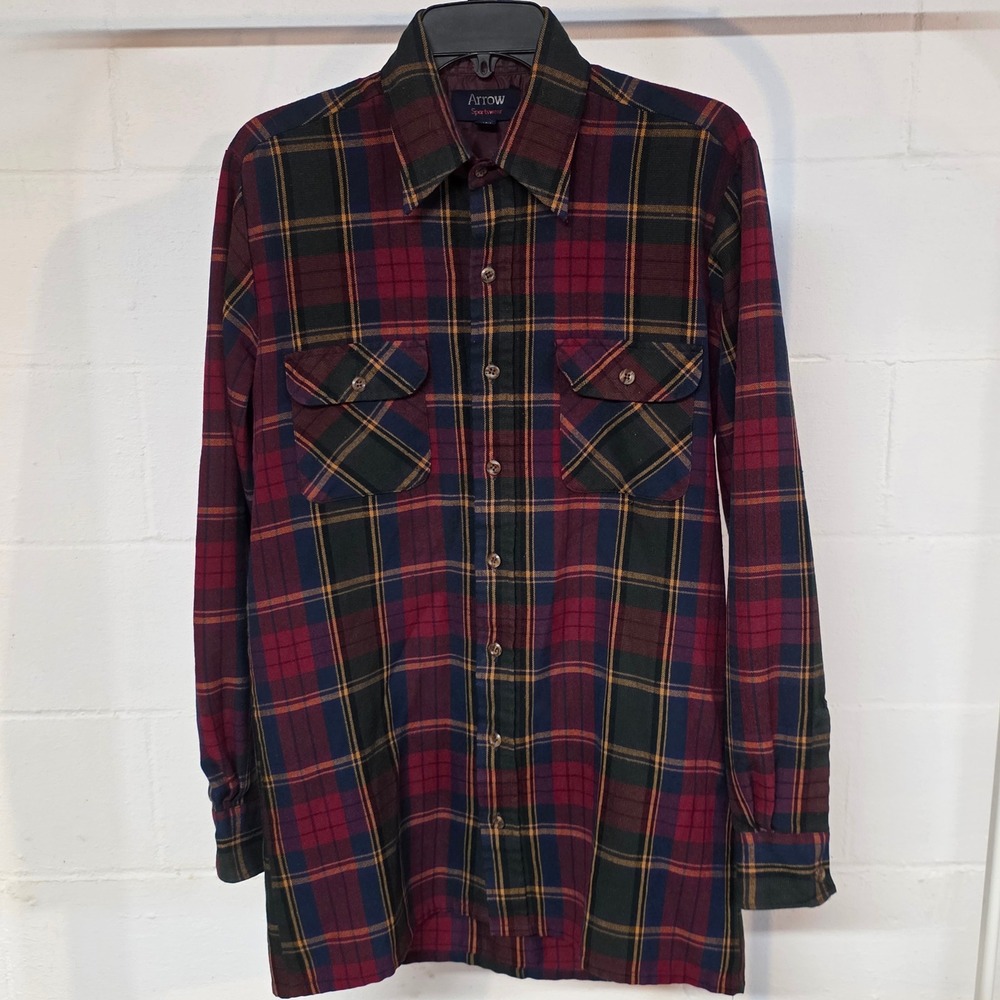 Vintage Arrow Sportswear Men MedT Plaid Button Shirt Jacket Fall Color USED COND